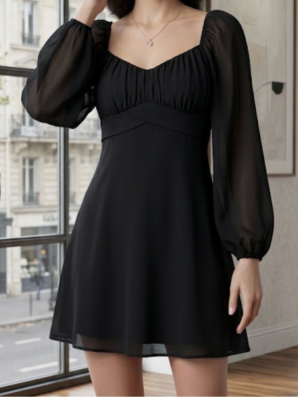 Better Be Black Chiffon Sleeve Mini Dress Coquette Whimsigoth Goth Medium